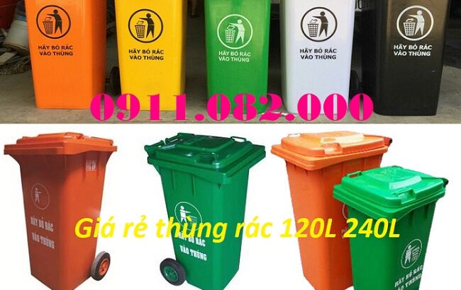 Thùng rác 240 lít giá rẻ tại kiên giang- thùng rác nhựa 2 bánh xe