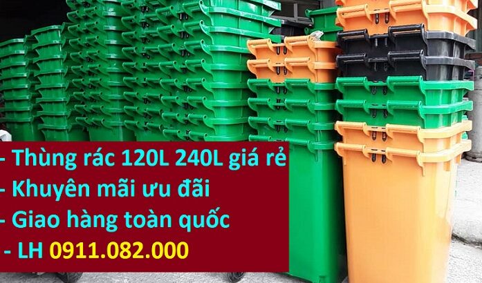 Thùng đựng rác 120L 240L giá rẻ tại trà vinh- thùng rác công ngh