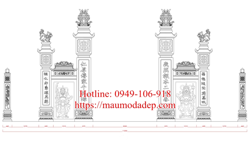Bản vẽ thiết kế cổng đá nhà thờ cổng tam quan đình chùa