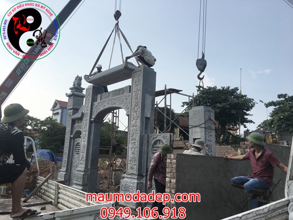 Lắp đặt cổng đình chùa bằng đá tại Bắc Giang