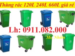 Tiền giang nơi cung cấp thùng rác giá rẻ- thùng rác 120l 240l 660l màu xanh