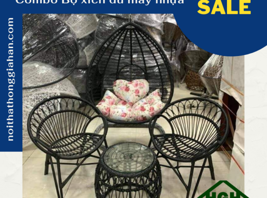 Sale toàn Combo xích đu mây nhựa thư giãn Hồng Gia Hân X153