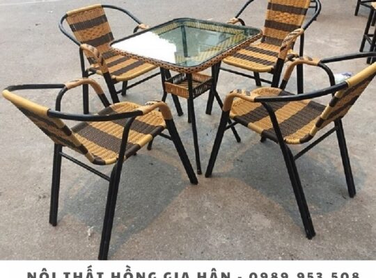 Bộ bàn ghế Cafe mây nhựa cao cấp Hồng Gia Hân H204