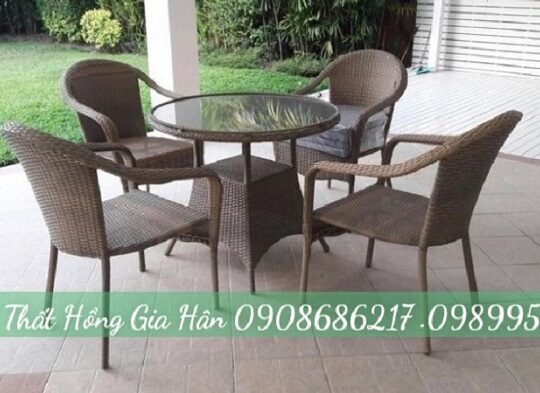 Bàn ghế mây nhựa Cafe hiện đại Hồng Gia Hân H210