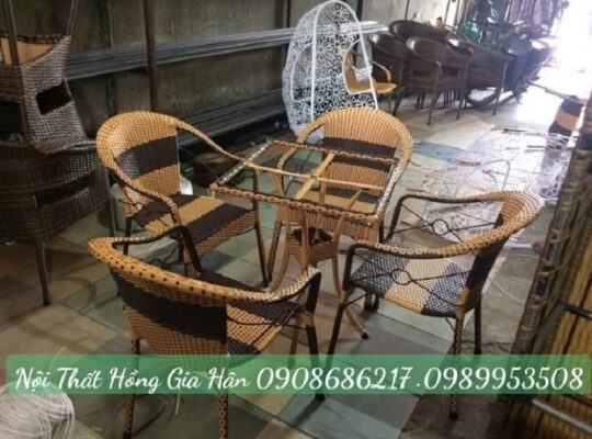 Bàn ghế mây nhựa Cafe sang trọng Hồng Gia Hân H209