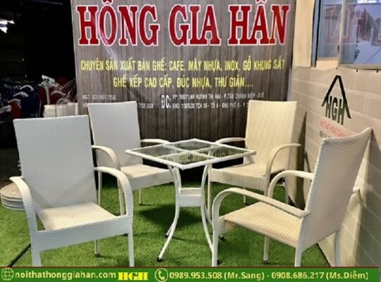 Bàn ghế mây nhựa Cafe hiện đại Hồng Gia Hân H210