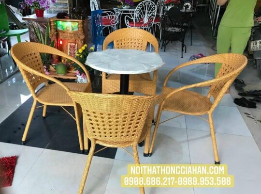 Bàn ghế mây nhựa Cafe hiện đại Hồng Gia Hân H210