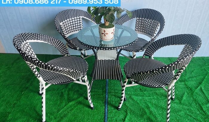 Combo trọn bộ bàn ghế mây nhựa sân vườn Hồng Gia Hân H216