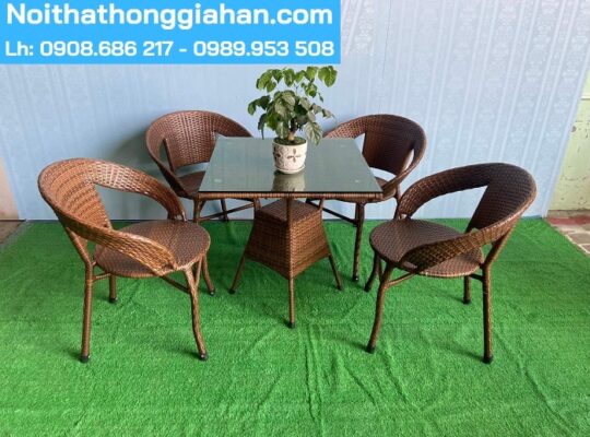 Combo trọn bộ bàn ghế mây nhựa sân vườn Hồng Gia Hân H216