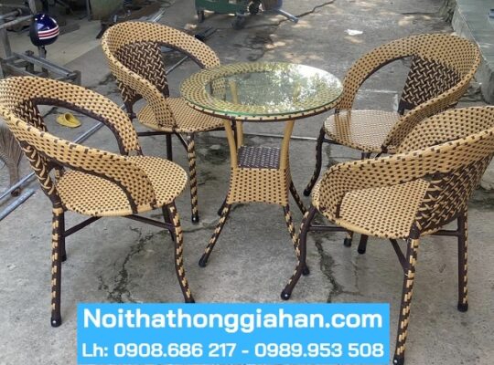 Xả kho bàn ghế Cafe mây nhựa rẻ bền đẹp Hồng Gia Hân H220