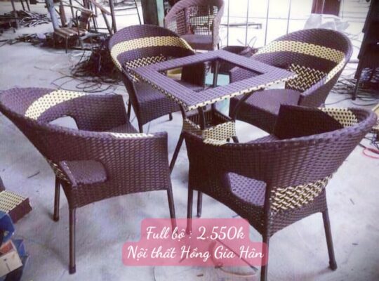 Xả kho bàn ghế Cafe mây nhựa giá xưởng Hồng Gia Hân H223