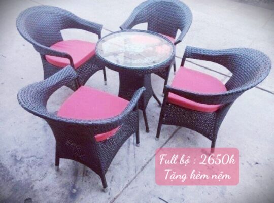 Xả kho bàn ghế Cafe mây nhựa giá xưởng Hồng Gia Hân H223