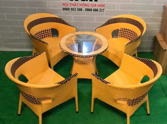 Xả kho bàn ghế Cafe mây nhựa giá xưởng Hồng Gia Hân H223