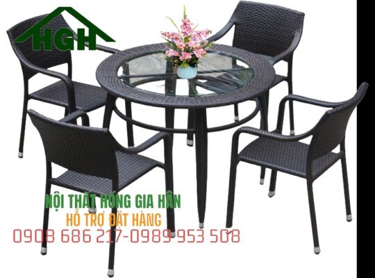 Sale bàn ghế mây nhựa ngoài trời Hồng Gia Hân H328