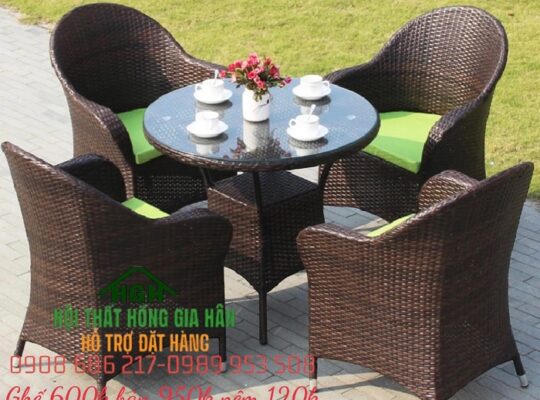 Sale bàn ghế mây nhựa ngoài trời Hồng Gia Hân H328