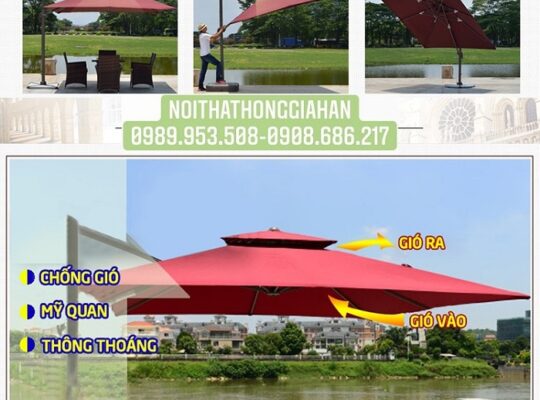 Dù lệch tâm vuông bèo trang trí sân vườn Hồng Gia Hân G330