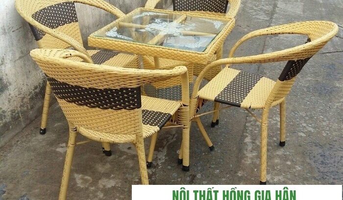 Bộ bàn ghế Cafe mây nhựa sang trọng Hồng Gia Hân H444