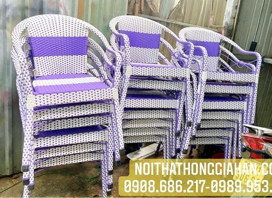 Bàn ghế quán ăn mây nhựa sang trọng Hồng Gia Hân H450