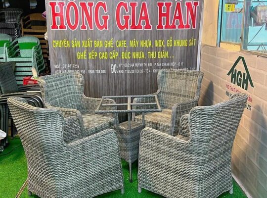 Bộ bàn ghế Cafe mây nhựa rẻ đẹp Hồng Gia Hân H446