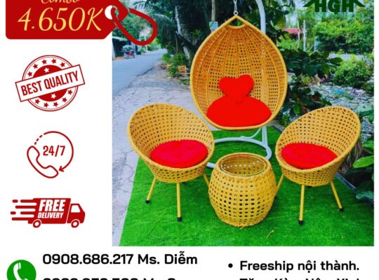 Combo xích đu mây nhựa sang trọng giá rẻ Hồng Gia Hân H426