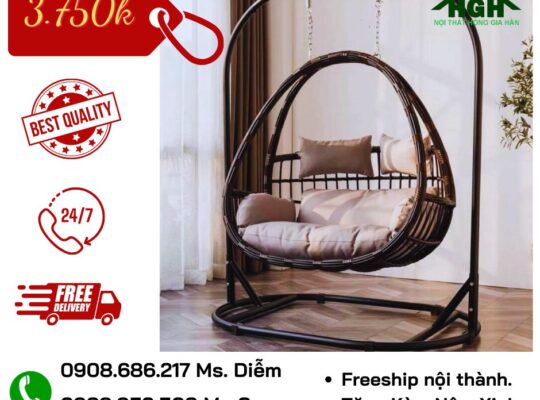 Combo xích đu mây nhựa rẻ đẹp Hồng Gia Hân H431