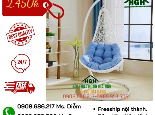 Combo xích đu mây nhựa rẻ đẹp Hồng Gia Hân H431