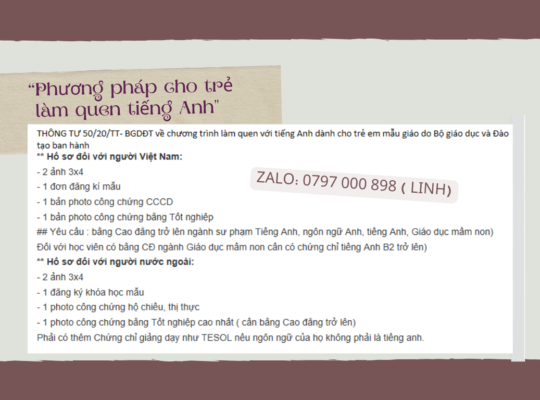 Khóa học cấp chứng nhận ” Phương pháp cho trẻ làm quen tiếng Anh”